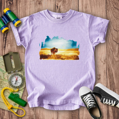 Watercolor Bison Prairie Kids Cotton T-Shirt