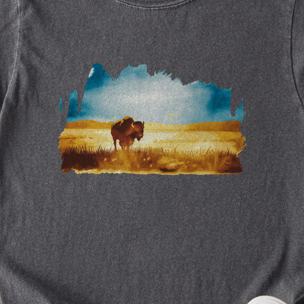 Watercolor Bison Prairie Kids Cotton T-Shirt