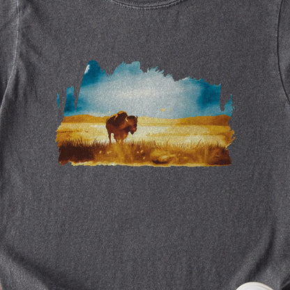Watercolor Bison Prairie Kids Cotton T-Shirt