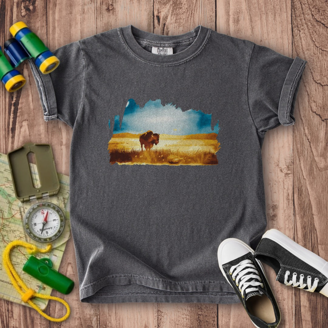 Watercolor Bison Prairie Kids Cotton T-Shirt