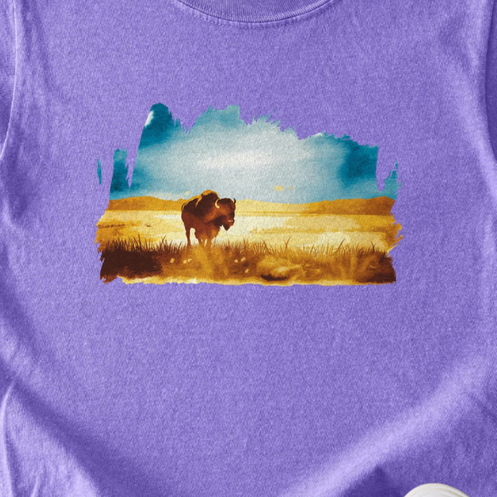 Watercolor Bison Prairie Kids Cotton T-Shirt