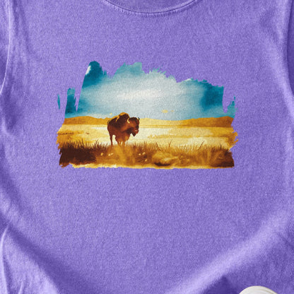 Watercolor Bison Prairie Kids Cotton T-Shirt