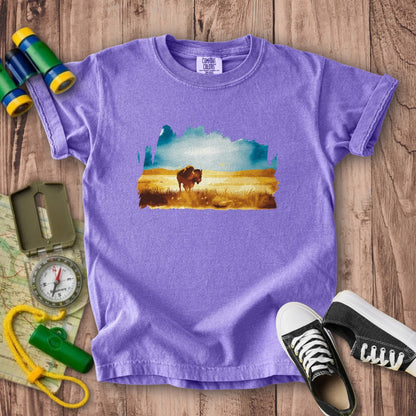 Watercolor Bison Prairie Kids Cotton T-Shirt
