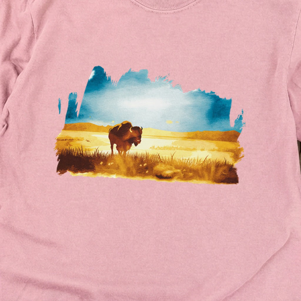 Watercolor Bison Prairie Cotton Long Sleeve