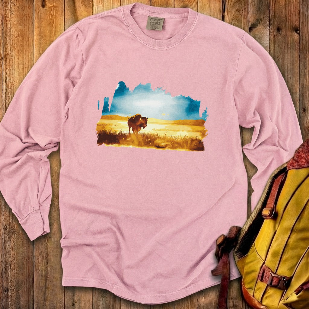 Watercolor Bison Prairie Cotton Long Sleeve