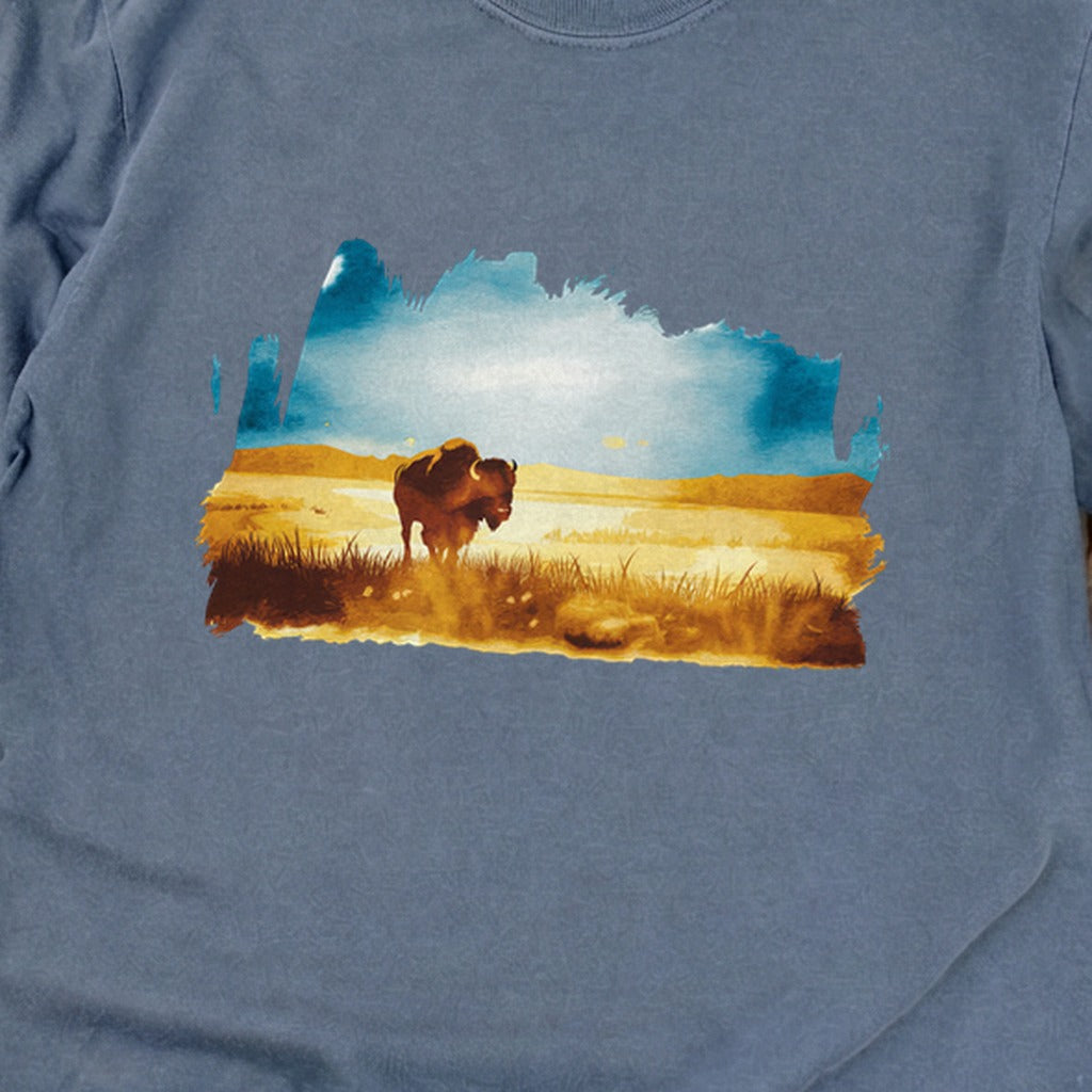 Watercolor Bison Prairie Cotton Long Sleeve