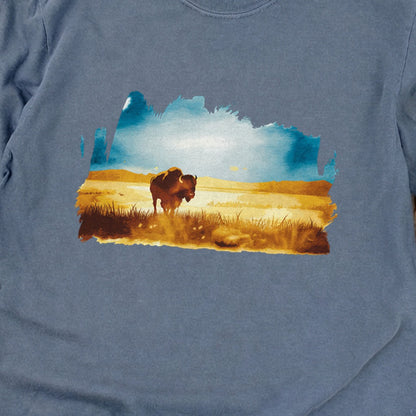 Watercolor Bison Prairie Cotton Long Sleeve