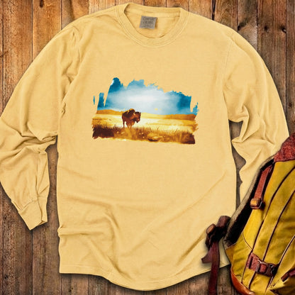Watercolor Bison Prairie Cotton Long Sleeve