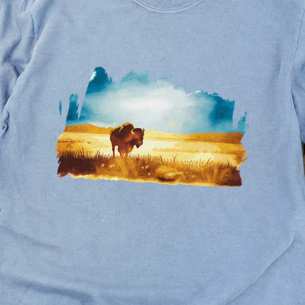 Watercolor Bison Prairie Cotton Long Sleeve
