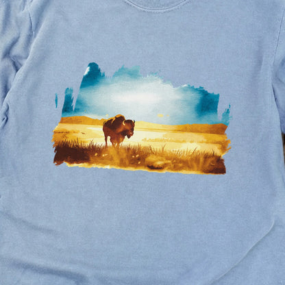 Watercolor Bison Prairie Cotton Long Sleeve