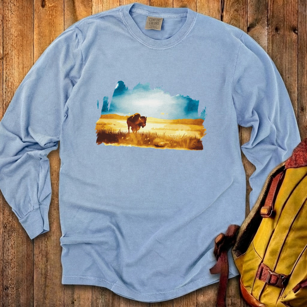 Watercolor Bison Prairie Cotton Long Sleeve