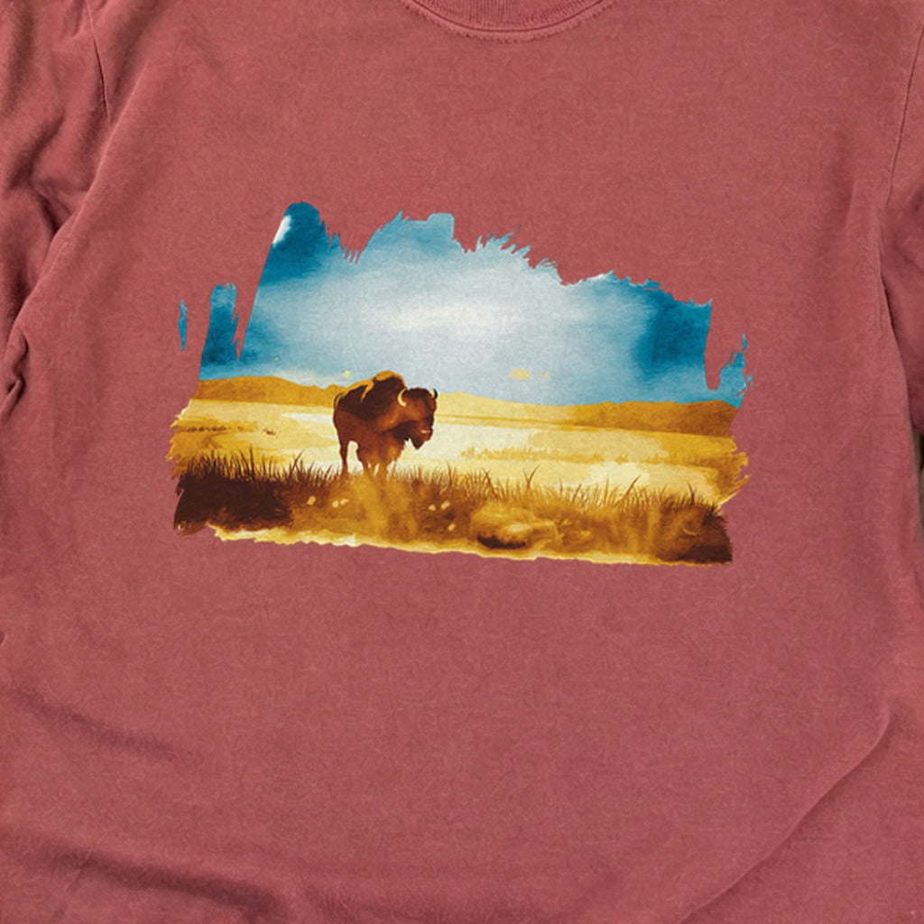 Watercolor Bison Prairie Cotton Long Sleeve