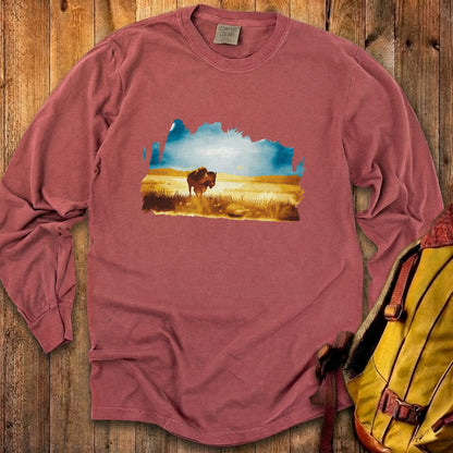 Watercolor Bison Prairie Cotton Long Sleeve