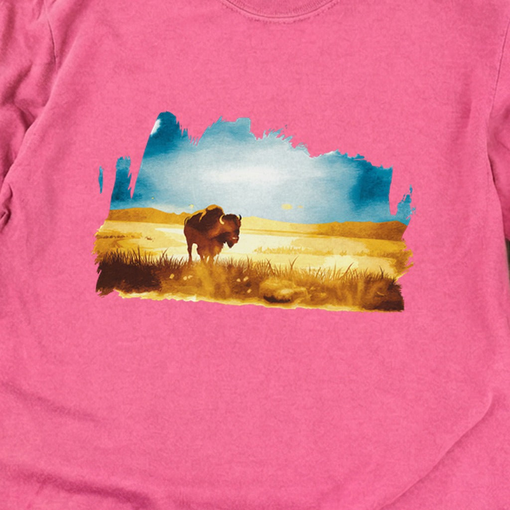 Watercolor Bison Prairie Cotton Long Sleeve