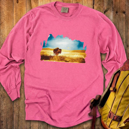 Watercolor Bison Prairie Cotton Long Sleeve