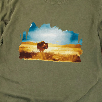 Watercolor Bison Prairie Cotton Long Sleeve