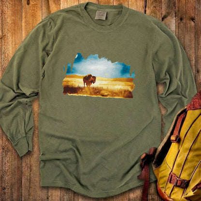 Watercolor Bison Prairie Cotton Long Sleeve