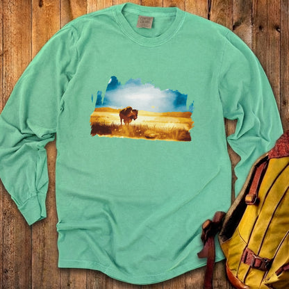 Watercolor Bison Prairie Cotton Long Sleeve