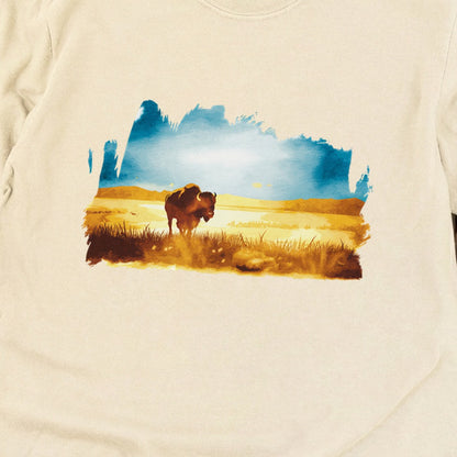 Watercolor Bison Prairie Cotton Long Sleeve