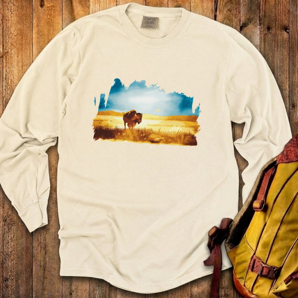 Watercolor Bison Prairie Cotton Long Sleeve
