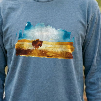 Watercolor Bison Prairie Cotton Long Sleeve