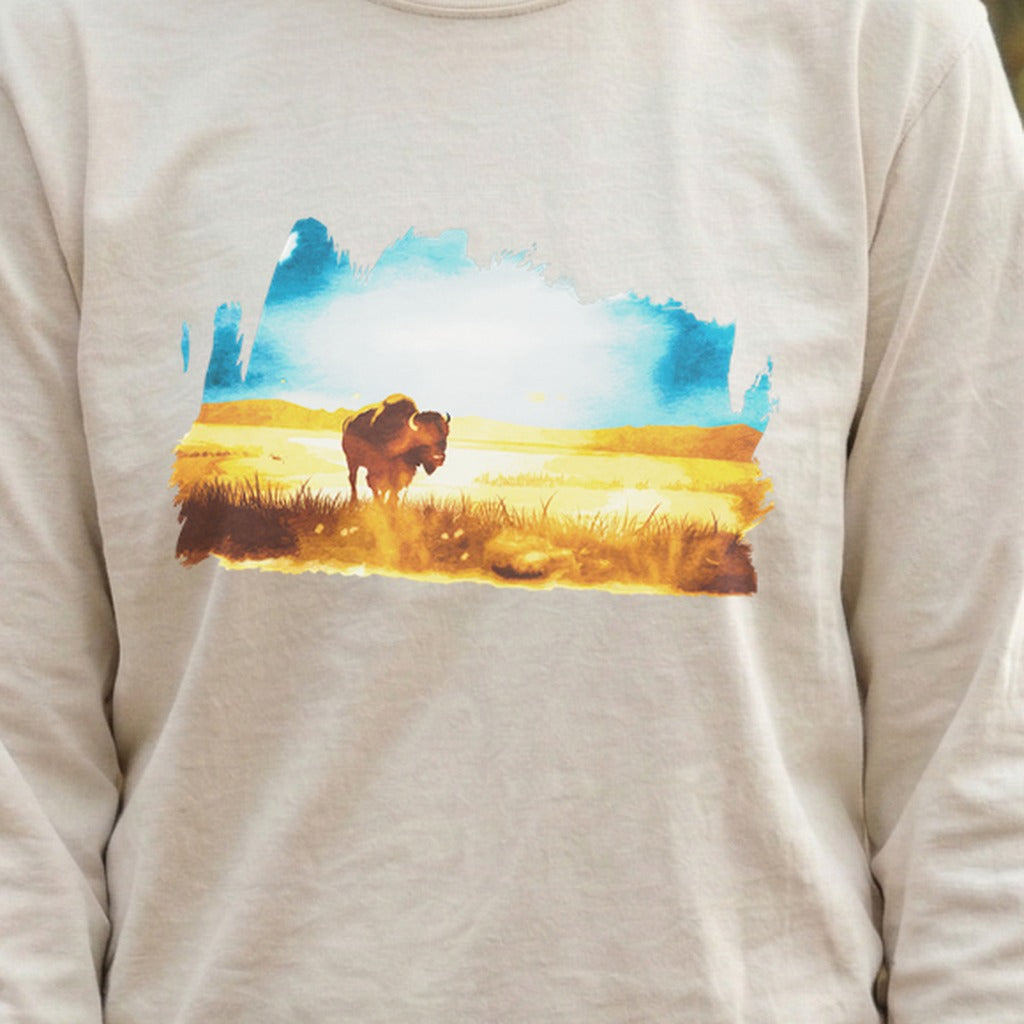 Watercolor Bison Prairie Cotton Long Sleeve