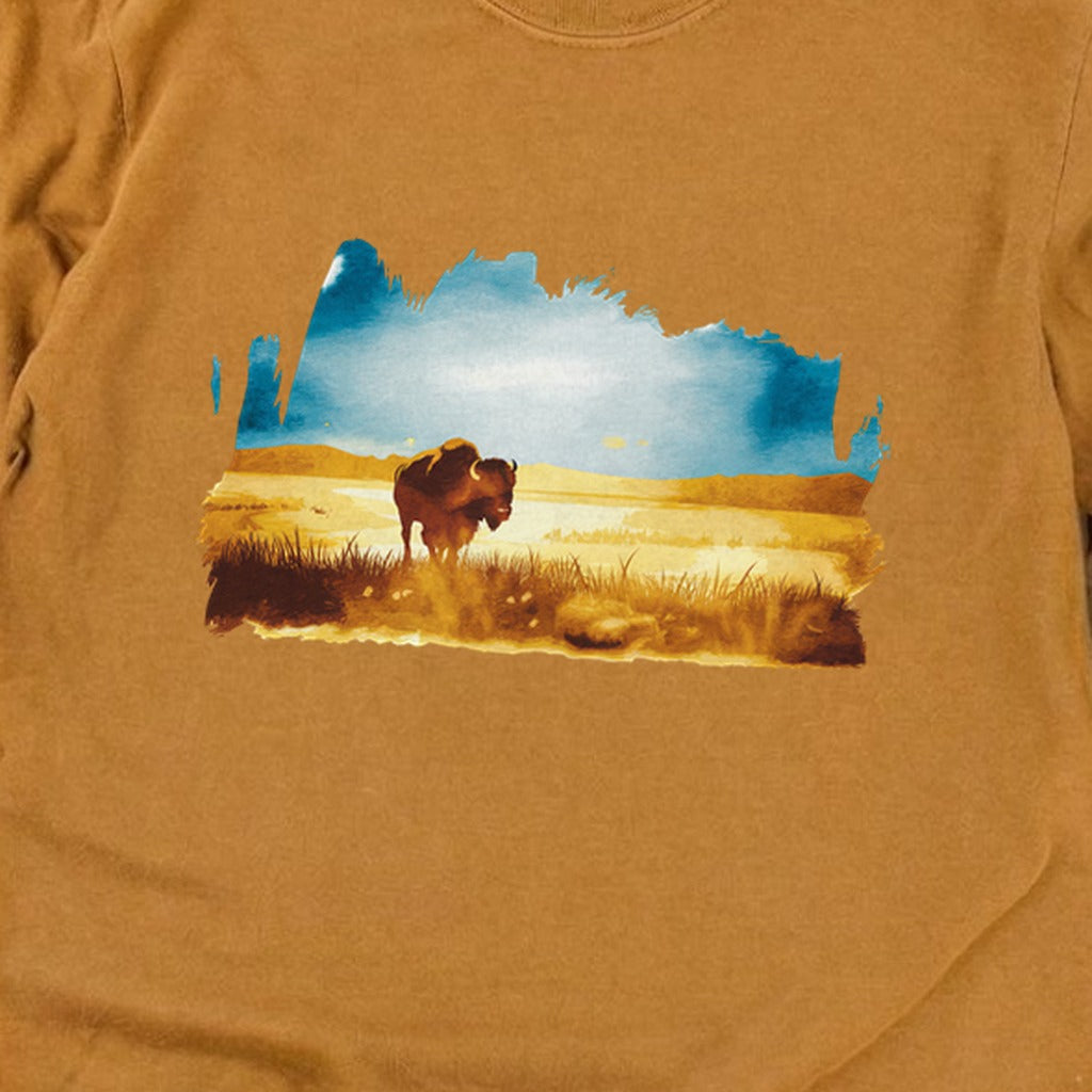 Watercolor Bison Prairie Cotton Long Sleeve