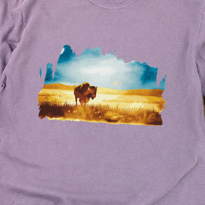 Watercolor Bison Prairie Cotton Long Sleeve