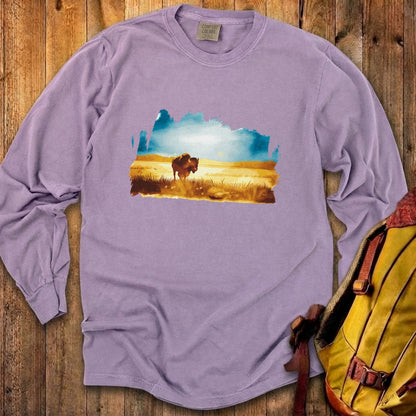 Watercolor Bison Prairie Cotton Long Sleeve