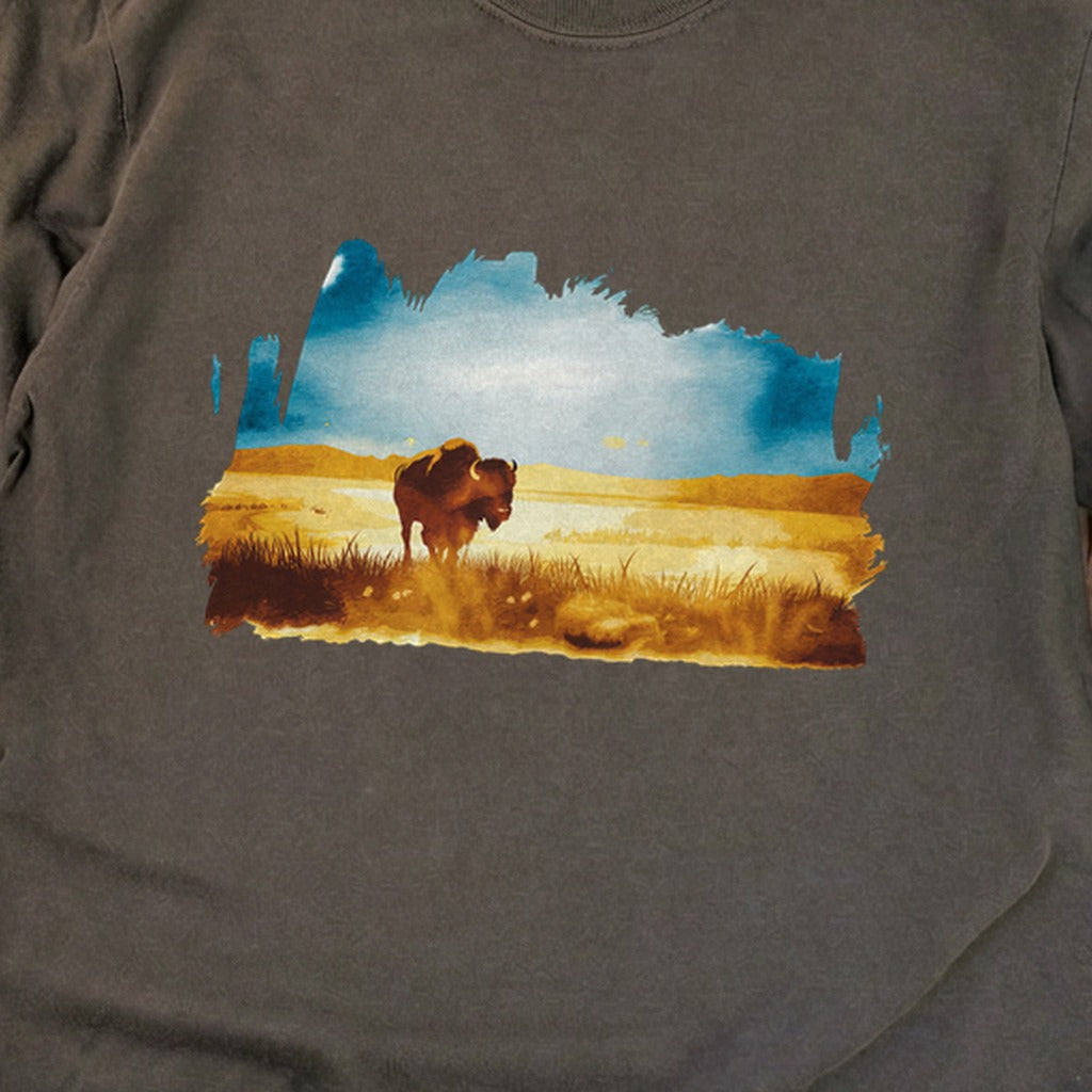 Watercolor Bison Prairie Cotton Long Sleeve