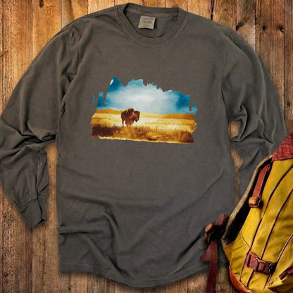 Watercolor Bison Prairie Cotton Long Sleeve