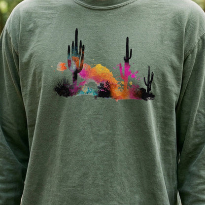Watercolor Cactus Desert Cotton Long Sleeve
