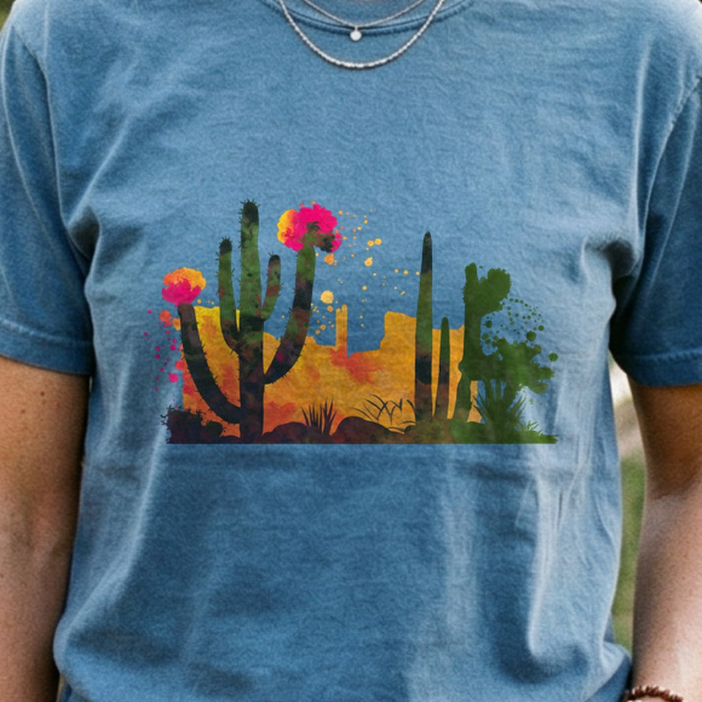 Watercolor Desert Scene Cotton T-Shirt