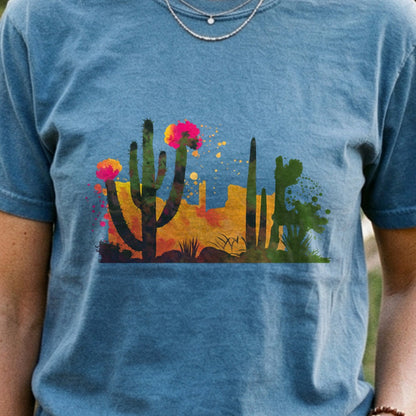 Watercolor Desert Scene Cotton T-Shirt