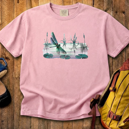 Watercolor Dragonfly on a Lake Cotton T-Shirt