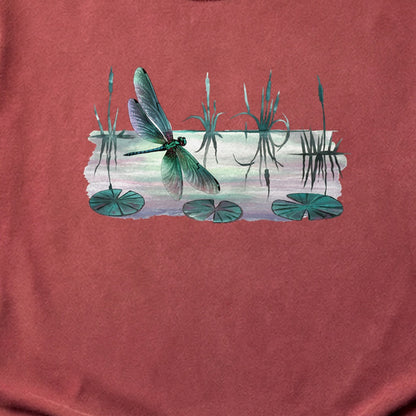 Watercolor Dragonfly on a Lake Cotton T-Shirt