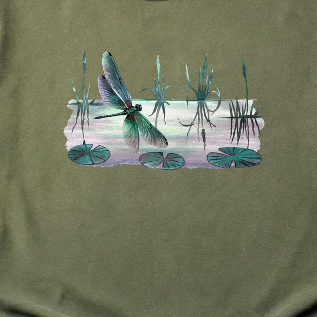 Watercolor Dragonfly on a Lake Cotton T-Shirt
