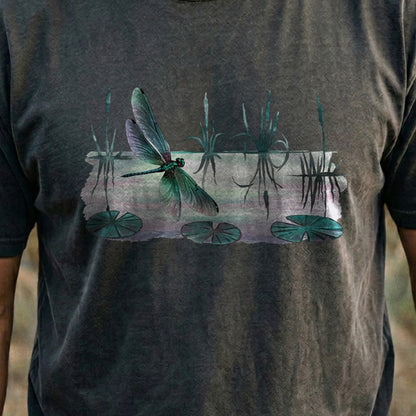 Watercolor Dragonfly on a Lake Cotton T-Shirt