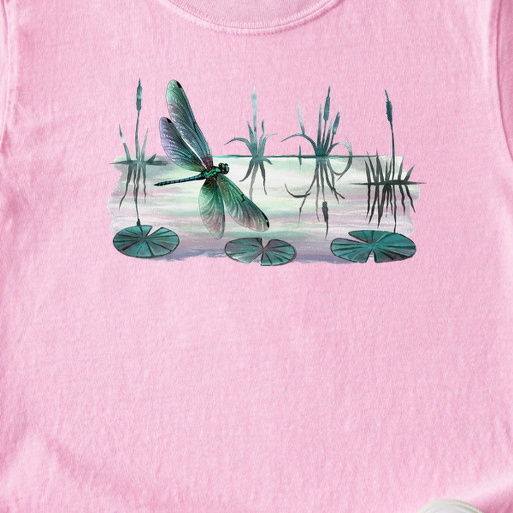 Watercolor Dragonfly on a Lake Kids Cotton T-Shirt