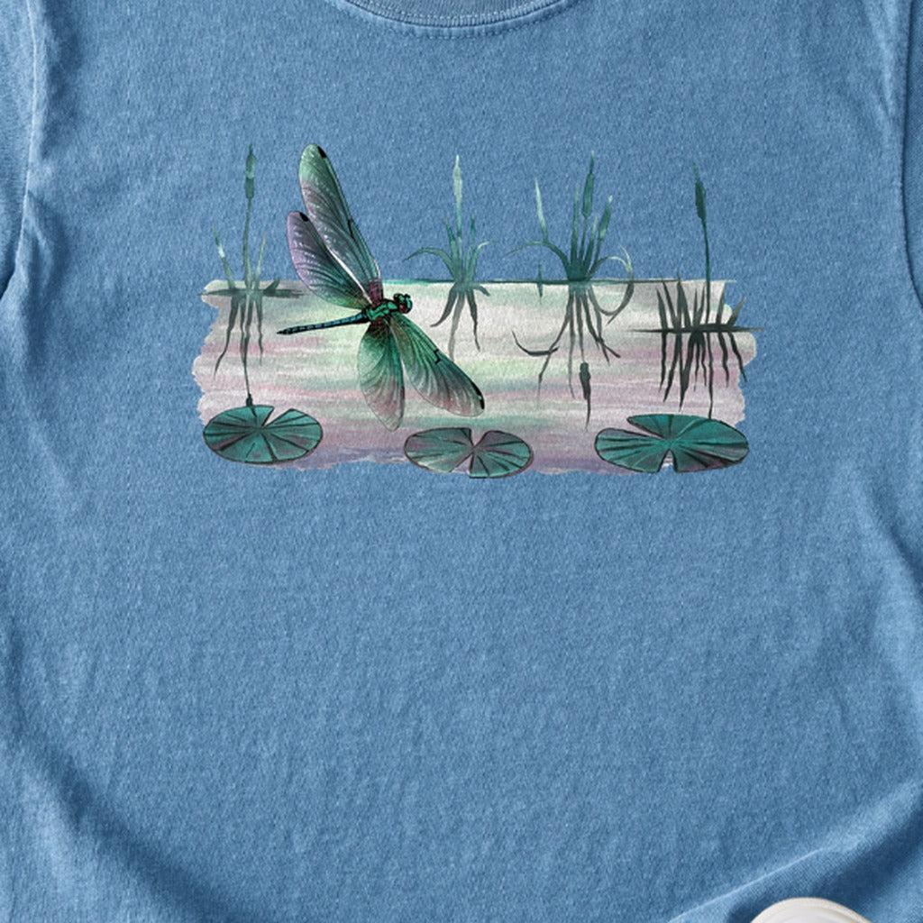 Watercolor Dragonfly on a Lake Kids Cotton T-Shirt