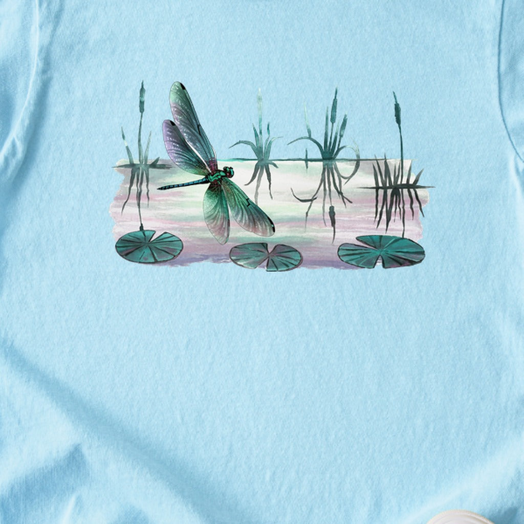 Watercolor Dragonfly on a Lake Kids Cotton T-Shirt