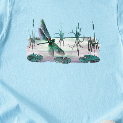 Watercolor Dragonfly on a Lake Kids Cotton T-Shirt