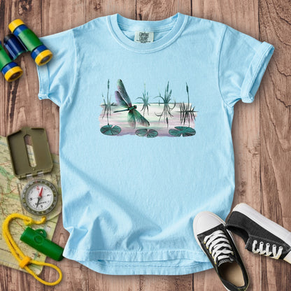 Watercolor Dragonfly on a Lake Kids Cotton T-Shirt
