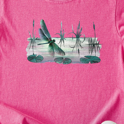 Watercolor Dragonfly on a Lake Kids Cotton T-Shirt