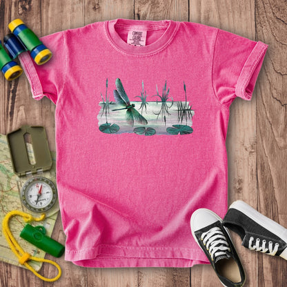Watercolor Dragonfly on a Lake Kids Cotton T-Shirt