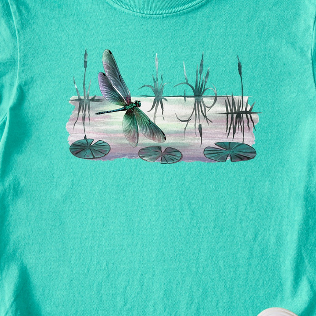 Watercolor Dragonfly on a Lake Kids Cotton T-Shirt