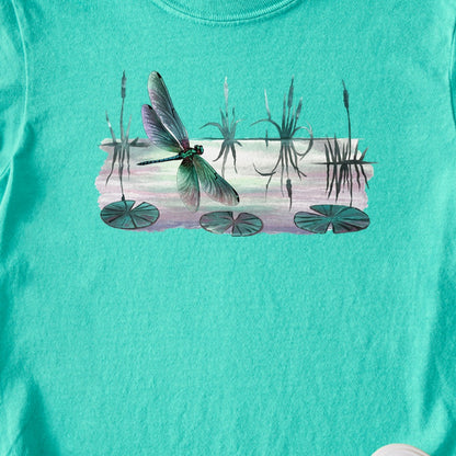 Watercolor Dragonfly on a Lake Kids Cotton T-Shirt
