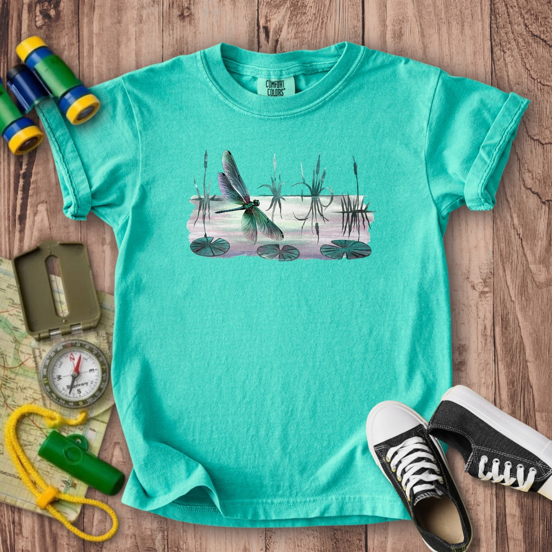 Watercolor Dragonfly on a Lake Kids Cotton T-Shirt