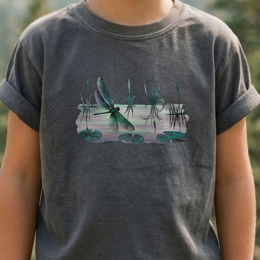 Watercolor Dragonfly on a Lake Kids Cotton T-Shirt