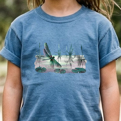 Watercolor Dragonfly on a Lake Kids Cotton T-Shirt